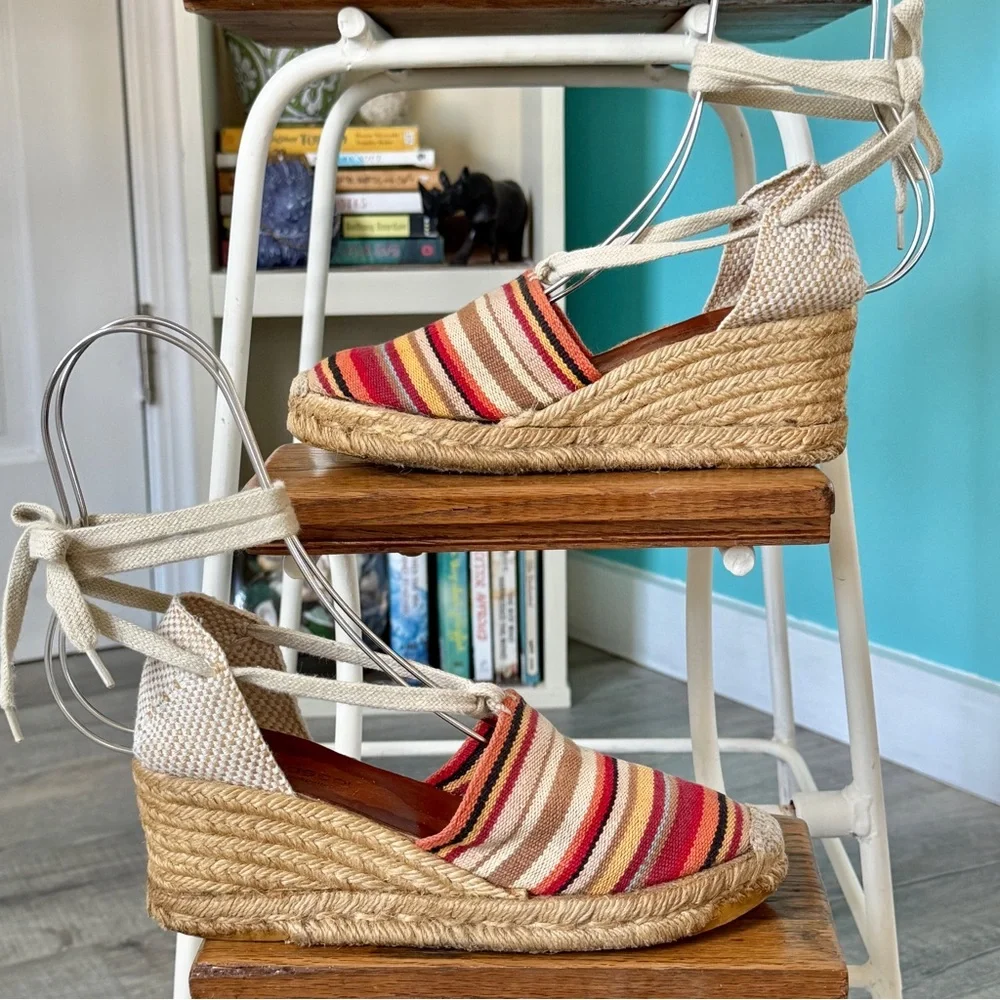 Andre Assous Striped Wedge Lace Up Espadrilles (size 6)